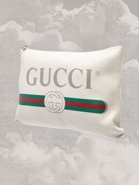GUCCI 12"x9" Clutch Retro Logo Portfolio Large Pouch White Beige Bag Handbag